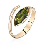 Кольцо 051-1, Серебро 925, Позолота, Янтарь-Зеленый