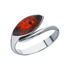 Кольцо 051-1, Серебро 925, Серебрение, Янтарь-Вишневый