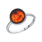 Кольцо 052-1, Серебро 925, Родирование, Янтарь-Коньячный