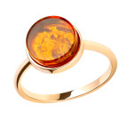 Кольцо 052-1, Серебро 925, Позолота, Янтарь-Коньячный