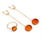 Кольцо 052-1, Серебро 925, Позолота, Янтарь-Коньячный