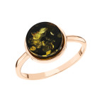 Кольцо 052-1, Серебро 925, Позолота, Янтарь-Зеленый