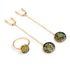 Кольцо 052-1, Серебро 925, Позолота, Янтарь-Зеленый