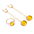 Кольцо 052-1, Серебро 925, Позолота, Янтарь-Лимонный