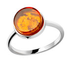 Кольцо 052-1, Серебро 925, Серебрение, Янтарь-Коньячный