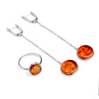 Кольцо 052-1, Серебро 925, Серебрение, Янтарь-Коньячный