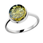 Кольцо 052-1, Серебро 925, Серебрение, Янтарь-Зеленый