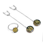 Кольцо 052-1, Серебро 925, Серебрение, Янтарь-Зеленый