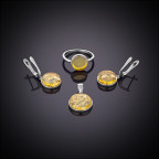 Кольцо 052-1, Серебро 925, Серебрение, Янтарь-Лимонный