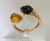 Кольцо 058-1, Серебро 925, Позолота, Янтарь-Вишневый+Лимонный