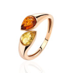 Кольцо 058-1, Серебро 925, Позолота, Янтарь-Коньячный+Лимонный