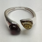 Кольцо 058-1, Серебро 925, Серебрение, Янтарь-Микс