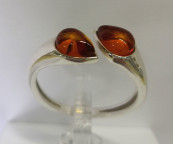 Кольцо 058-1, Серебро 925, Серебрение, Янтарь-Коньячный