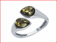 Кольцо 058-1, Серебро 925, Серебрение, Янтарь-Зеленый