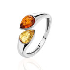 Кольцо 058-1, Серебро 925, Серебрение, Янтарь-Коньячный+Лимонный