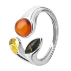 Кольцо 060-1, Серебро 925, Родирование, Янтарь-Микс