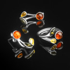 Кольцо 060-1, Серебро 925, Родирование, Янтарь-Микс