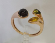 Кольцо 060-1, Серебро 925, Позолота, Янтарь-Микс