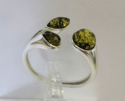 Кольцо 060-1, Серебро 925, Серебрение, Янтарь-Зеленый