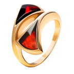 Кольцо 088-1, Серебро 925, Позолота, Янтарь-Вишневый