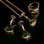 Кольцо 088-1, Серебро 925, Позолота, Янтарь-Зеленый