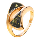 Кольцо 088-1, Серебро 925, Позолота, Янтарь-Зеленый
