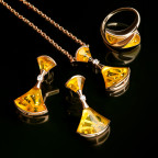 Кольцо 088-1, Серебро 925, Позолота, Янтарь-Лимонный