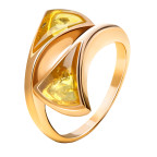Кольцо 088-1, Серебро 925, Позолота, Янтарь-Лимонный