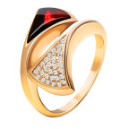 Кольцо 089-1, Серебро 925, Позолота, Янтарь-Вишневый+Фианиты