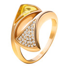 Кольцо 089-1, Серебро 925, Позолота, Янтарь-Лимонный+Фианиты