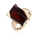 Кольцо 100-1, Серебро 925, Позолота, Янтарь-Вишневый