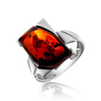 Кольцо 100-1, Серебро 925, Серебрение, Янтарь-Вишневый