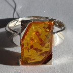Кольцо 100-1, Серебро 925, Серебрение, Янтарь-Лимонный