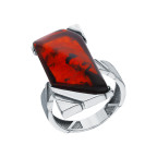 Кольцо 101-1, Серебро 925, Серебрение, Янтарь-Вишневый