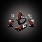 Кольцо 101-1, Серебро 925, Серебрение, Янтарь-Коньячный