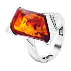 Кольцо 101-1, Серебро 925, Серебрение, Янтарь-Коньячный