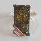 Кольцо 101-1, Серебро 925, Серебрение, Янтарь-Зеленый