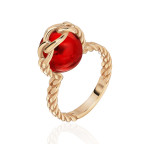 Кольцо 338-1, Серебро 925, Позолота, Янтарь-Красный