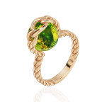 Кольцо 338-1, Серебро 925, Позолота, Янтарь-Изумрудный