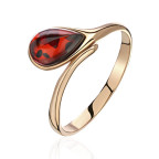 Кольцо 004-1, Серебро 925, Позолота, Янтарь-Вишневый