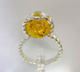 Кольцо 338-1, Серебро 925, Серебрение, Янтарь-Лимонный