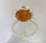 Кольцо 338-1, Серебро 925, Серебрение, Янтарь-Коньячный