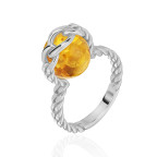 Кольцо 338-1, Серебро 925, Серебрение, Янтарь-Медовый