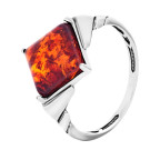 Кольцо 102-1, Серебро 925, Родирование, Янтарь-Коньячный