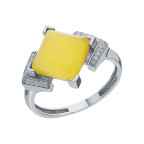 Кольцо 103-1, Серебро 925, Родирование, Янтарь-Матовый+Фианиты