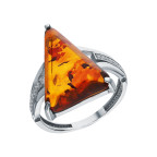 Кольцо 104-1, Серебро 925, Родирование, Янтарь-Коньячный+Фианиты