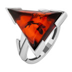 Кольцо 105-1, Серебро 925, Серебрение, Янтарь-Вишневый