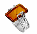 Кольцо 106-1, Серебро 925, Серебрение, Янтарь-Коньячный
