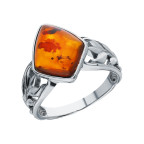 Кольцо 109-1, Серебро 925, Родирование, Янтарь-Коньячный