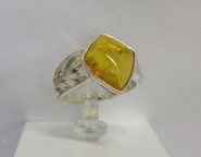 Кольцо 109-1, Серебро 925, Серебрение, Янтарь-Лимонный